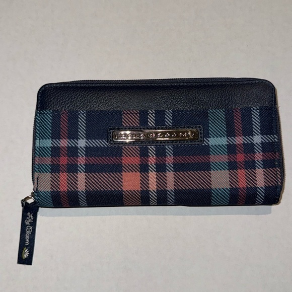 Lily Bloom Molly Zip Wallet - Monterrey Plaid Navy‎ Print with Green interior - Picture 1 of 10